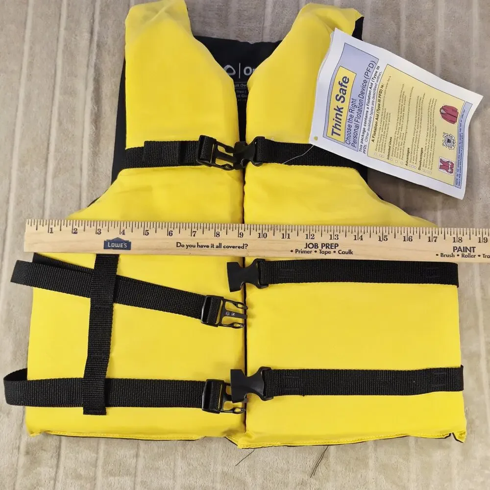 Onyx Adult Oversize Type III Life Jacket PFD Yellow Black USCG Approved 40-60